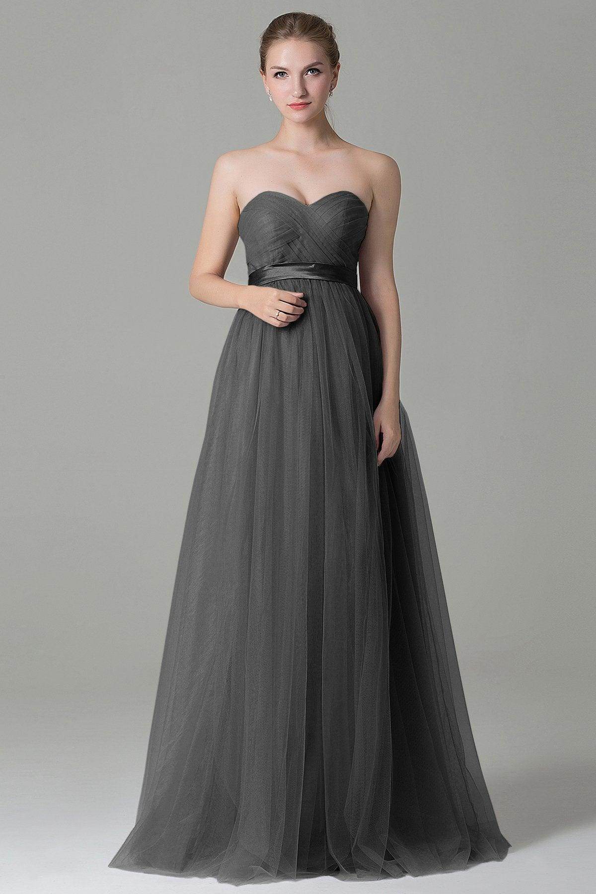 Sheath-Column Floor Length Tulle Bridesmaid Dress COZF1500B - COCOMELODY